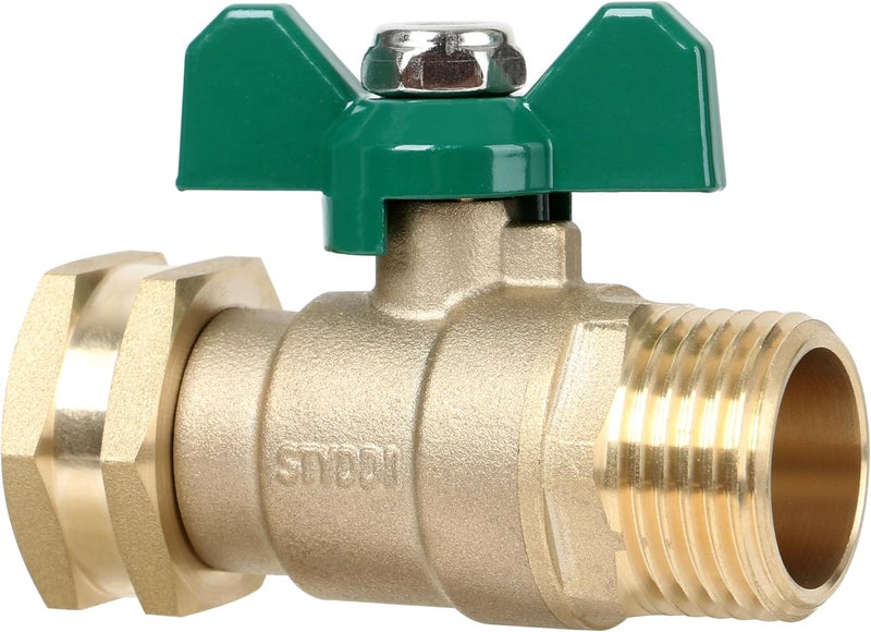 STYDDI Full Flow Brass Garden Hose Shut Off Valve, Heavy Duty 1-Way No Restricted-Flow Water Shut-Off Connector, 3/4” GHT High Flow Hose Ball Valve Adapter Coupling, Lawn Hose-end Flow Control Valve - Image 1